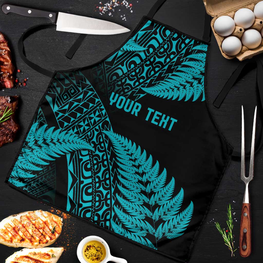 New Zealand Rugby Pacific Personalised Apron All Turquoise Maori Pasifika Fern Pattern - Aussie Hoodie