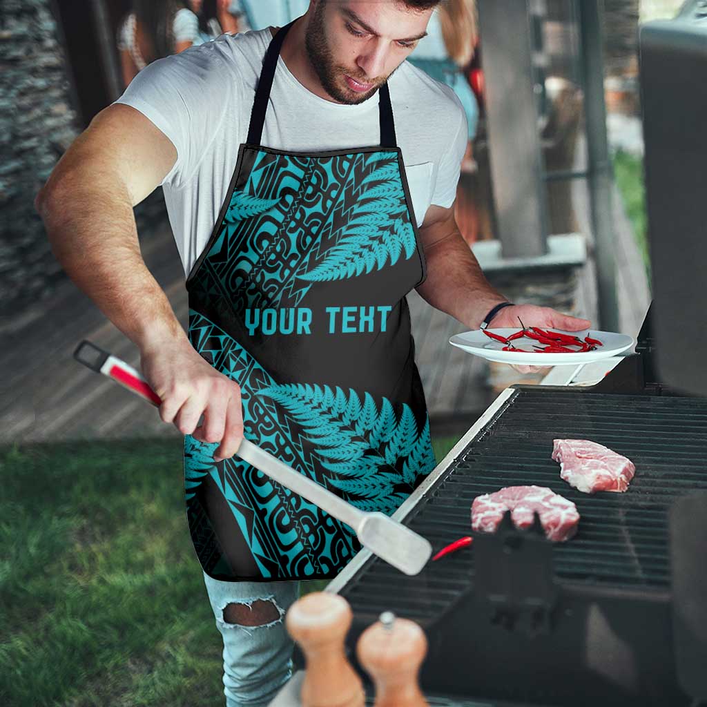 New Zealand Rugby Pacific Personalised Apron All Turquoise Maori Pasifika Fern Pattern - Aussie Hoodie