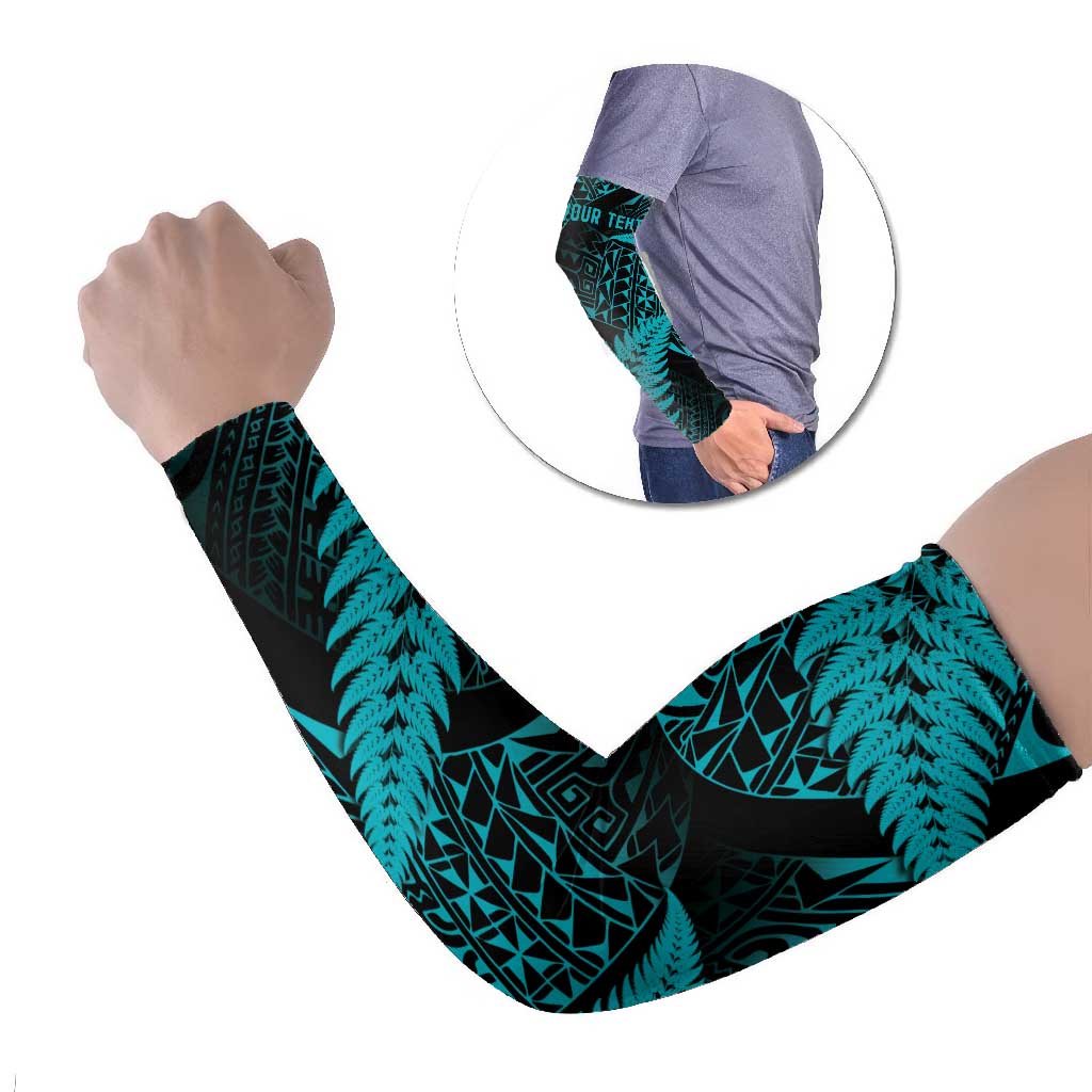 New Zealand Rugby Pacific Personalised Arm Sleeves All Turquoise Maori Pasifika Fern Pattern - Aussie Hoodie