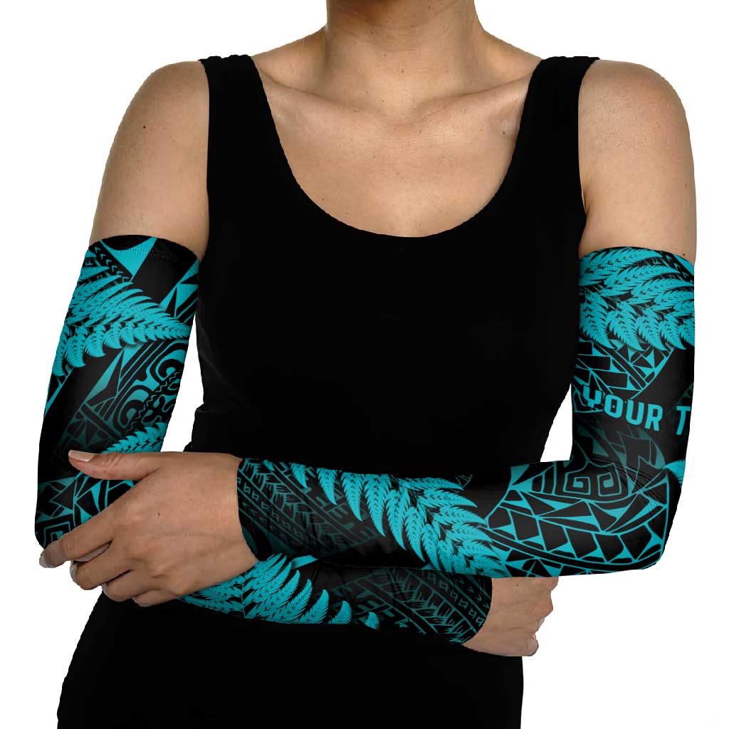 New Zealand Rugby Pacific Personalised Arm Sleeves All Turquoise Maori Pasifika Fern Pattern - Aussie Hoodie