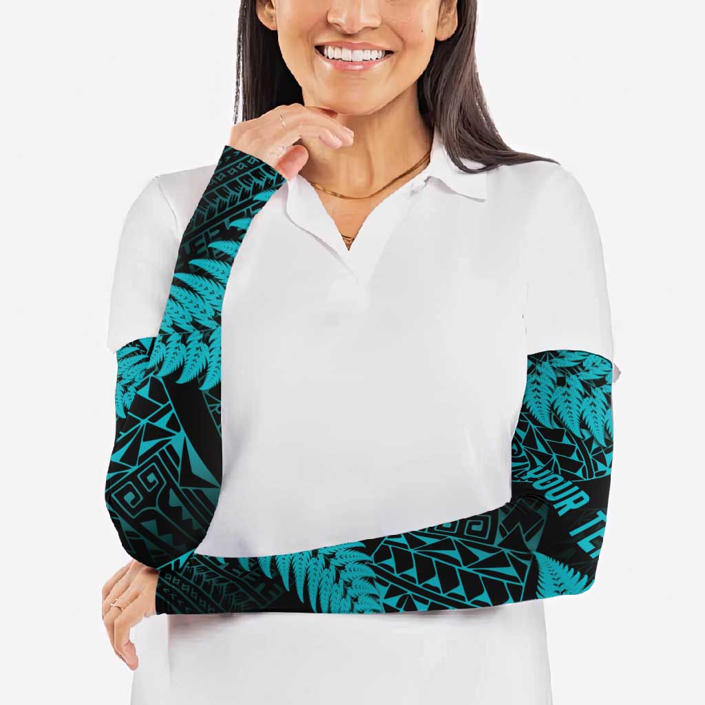 New Zealand Rugby Pacific Personalised Arm Sleeves All Turquoise Maori Pasifika Fern Pattern - Aussie Hoodie