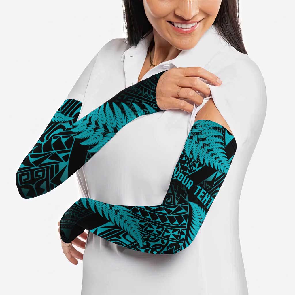 New Zealand Rugby Pacific Personalised Arm Sleeves All Turquoise Maori Pasifika Fern Pattern - Aussie Hoodie