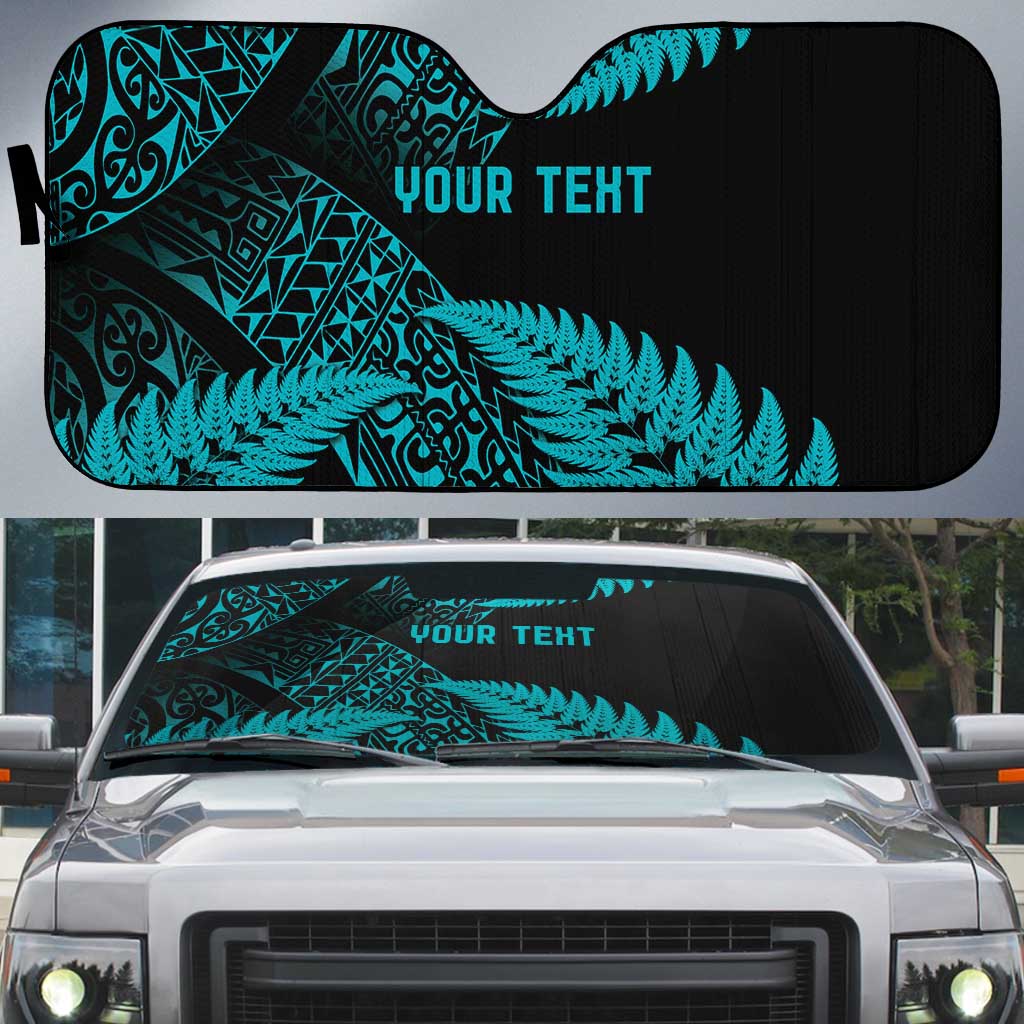 New Zealand Rugby Pacific Personalised Auto Sun Shade All Turquoise Maori Pasifika Fern Pattern - Aussie Hoodie