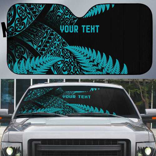 New Zealand Rugby Pacific Personalised Auto Sun Shade All Turquoise Maori Pasifika Fern Pattern - Aussie Hoodie