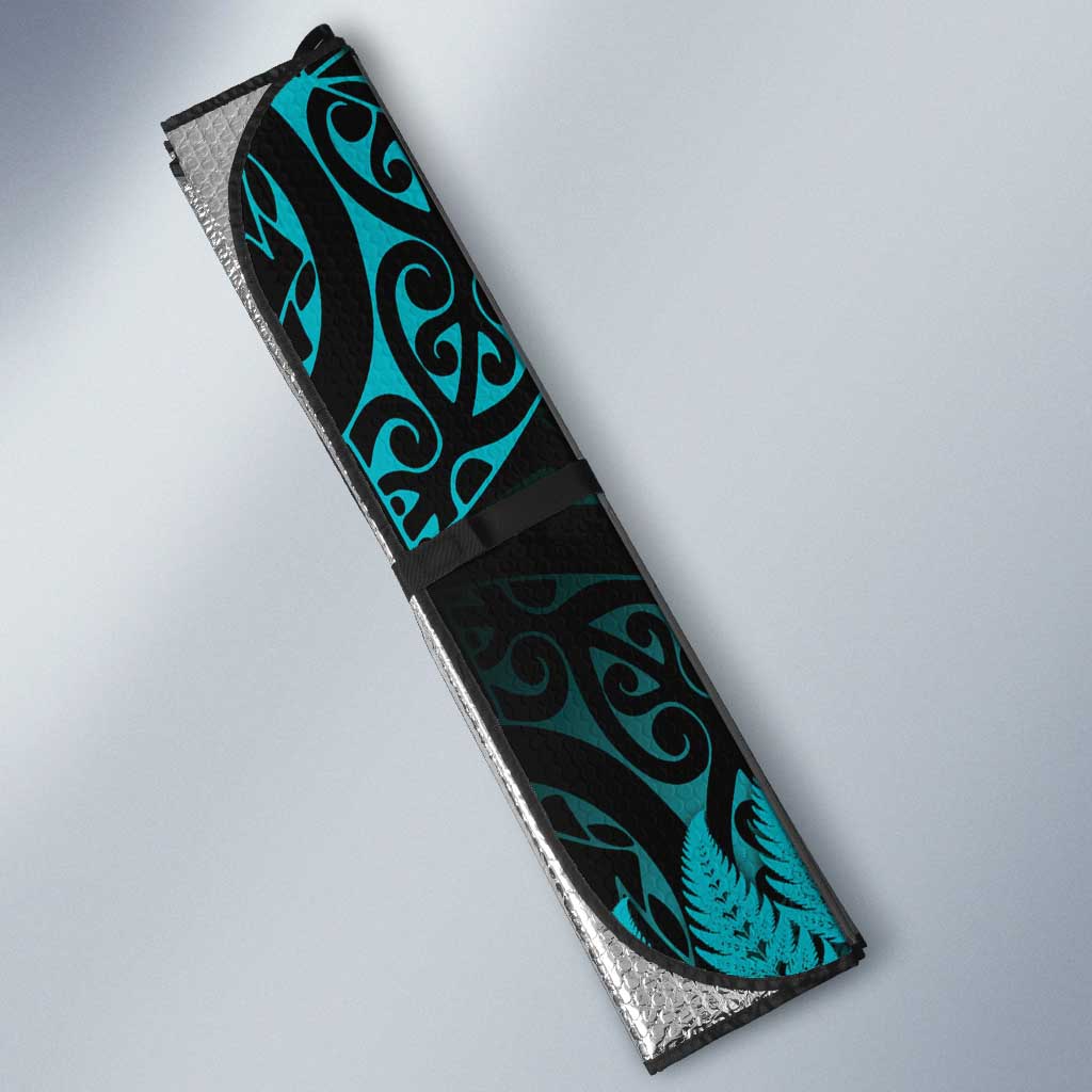 New Zealand Rugby Pacific Personalised Auto Sun Shade All Turquoise Maori Pasifika Fern Pattern - Aussie Hoodie