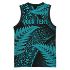 New Zealand Rugby Pacific Personalised Basketball Jersey All Turquoise Maori Pasifika Fern Pattern - Aussie Hoodie