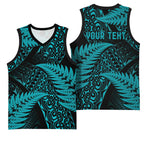 New Zealand Rugby Pacific Personalised Basketball Jersey All Turquoise Maori Pasifika Fern Pattern - Aussie Hoodie