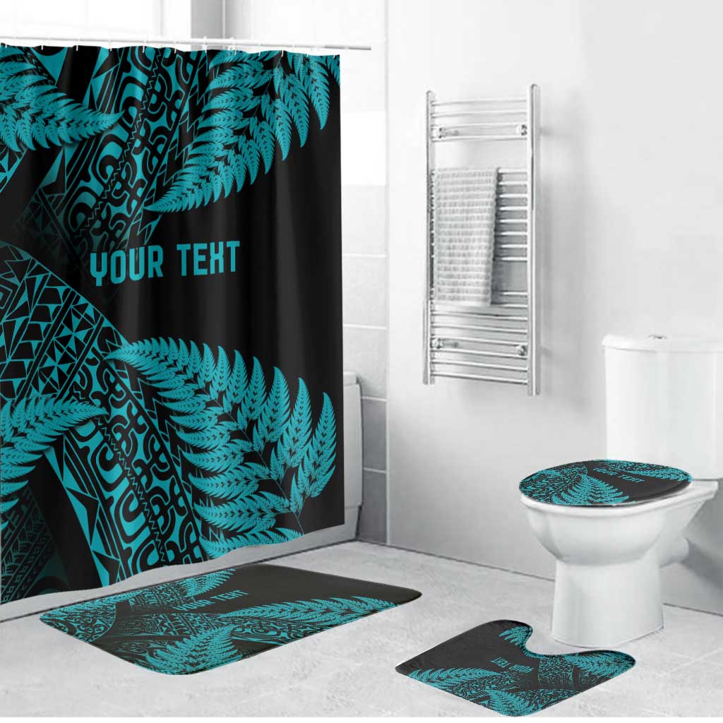 New Zealand Rugby Pacific Personalised Bathroom Set All Turquoise Maori Pasifika Fern Pattern - Aussie Hoodie