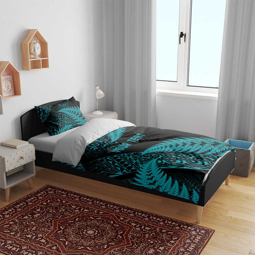 New Zealand Rugby Pacific Personalised Bedding Set All Turquoise Maori Pasifika Fern Pattern