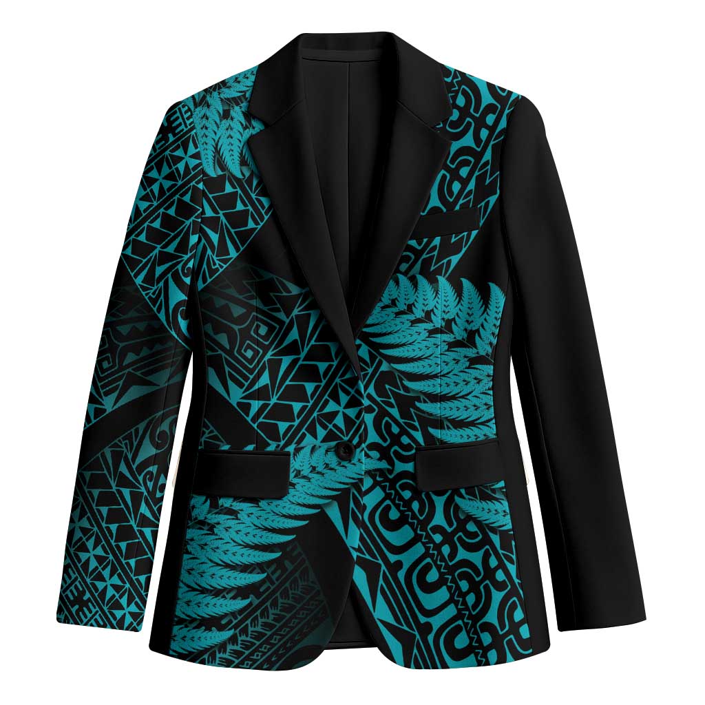 New Zealand Rugby Pacific Personalised Blazer All Turquoise Maori Pasifika Fern Pattern - Aussie Hoodie