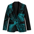 New Zealand Rugby Pacific Personalised Blazer All Turquoise Maori Pasifika Fern Pattern - Aussie Hoodie