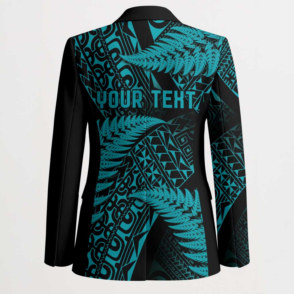 New Zealand Rugby Pacific Personalised Blazer All Turquoise Maori Pasifika Fern Pattern - Aussie Hoodie