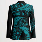 New Zealand Rugby Pacific Personalised Blazer All Turquoise Maori Pasifika Fern Pattern - Aussie Hoodie