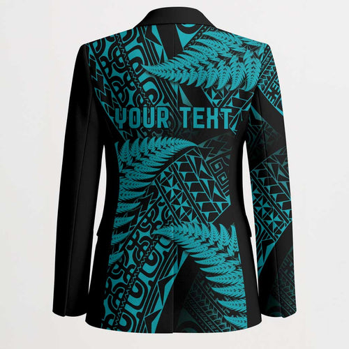 New Zealand Rugby Pacific Personalised Blazer All Turquoise Maori Pasifika Fern Pattern - Aussie Hoodie