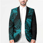 New Zealand Rugby Pacific Personalised Blazer All Turquoise Maori Pasifika Fern Pattern - Aussie Hoodie