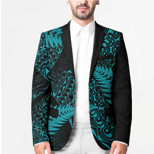 New Zealand Rugby Pacific Personalised Blazer All Turquoise Maori Pasifika Fern Pattern - Aussie Hoodie