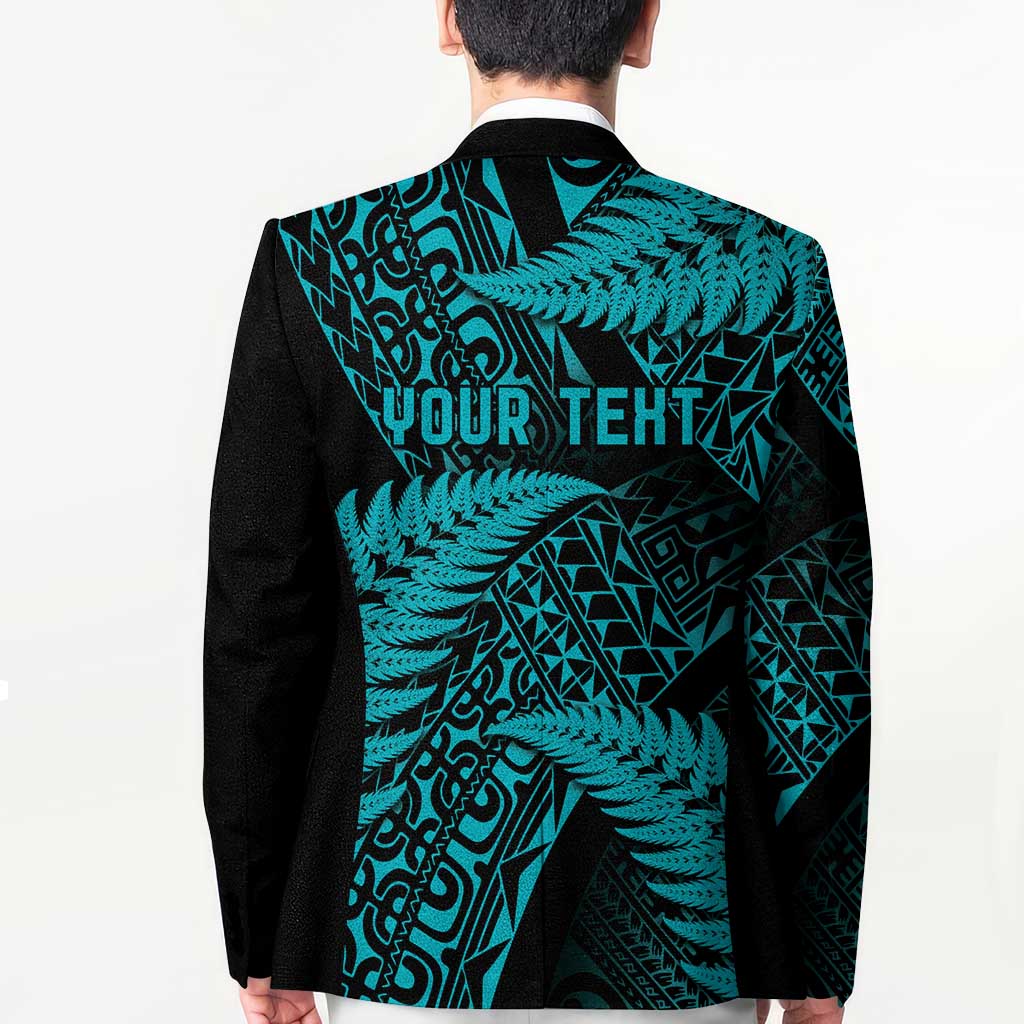 New Zealand Rugby Pacific Personalised Blazer All Turquoise Maori Pasifika Fern Pattern - Aussie Hoodie