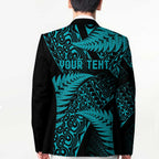 New Zealand Rugby Pacific Personalised Blazer All Turquoise Maori Pasifika Fern Pattern - Aussie Hoodie