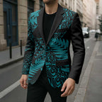 New Zealand Rugby Pacific Personalised Blazer All Turquoise Maori Pasifika Fern Pattern - Aussie Hoodie