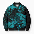 New Zealand Rugby Pacific Personalised Bomber Puffer Jacket All Turquoise Maori Pasifika Fern Pattern - Aussie Hoodie