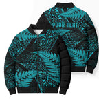 New Zealand Rugby Pacific Personalised Bomber Puffer Jacket All Turquoise Maori Pasifika Fern Pattern - Aussie Hoodie
