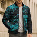 New Zealand Rugby Pacific Personalised Bomber Puffer Jacket All Turquoise Maori Pasifika Fern Pattern - Aussie Hoodie