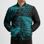 New Zealand Rugby Pacific Personalised Bomber Puffer Jacket All Turquoise Maori Pasifika Fern Pattern - Aussie Hoodie