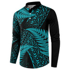 New Zealand Rugby Pacific Personalised Button Sweatshirt All Turquoise Maori Pasifika Fern Pattern