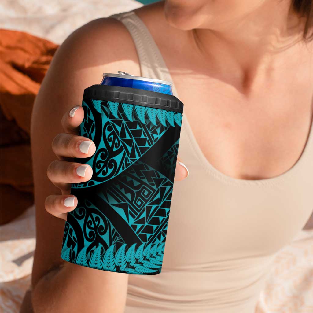 New Zealand Rugby Pacific Personalised 4 in 1 Can Cooler Tumbler All Turquoise Maori Pasifika Fern Pattern