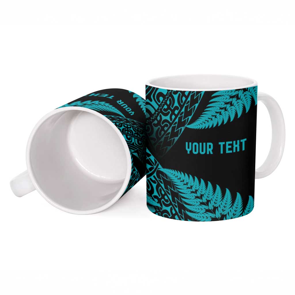 New Zealand Rugby Pacific Personalised Ceramic Mug All Turquoise Maori Pasifika Fern Pattern - Aussie Hoodie