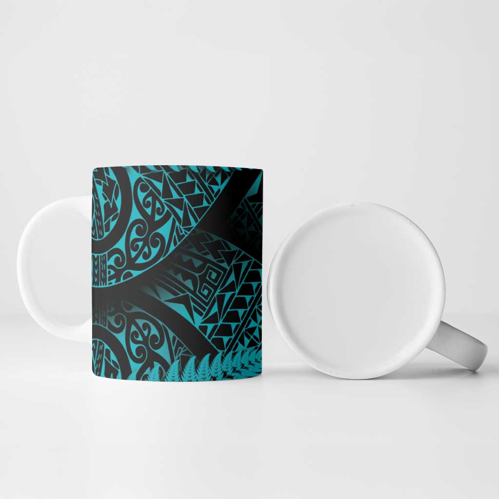 New Zealand Rugby Pacific Personalised Ceramic Mug All Turquoise Maori Pasifika Fern Pattern - Aussie Hoodie