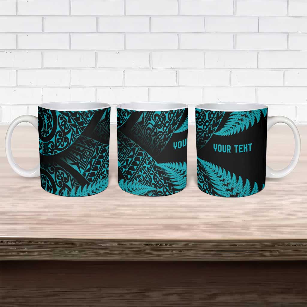 New Zealand Rugby Pacific Personalised Ceramic Mug All Turquoise Maori Pasifika Fern Pattern - Aussie Hoodie