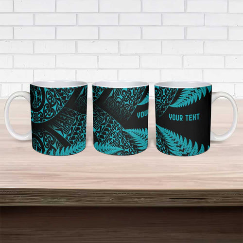 New Zealand Rugby Pacific Personalised Ceramic Mug All Turquoise Maori Pasifika Fern Pattern - Aussie Hoodie