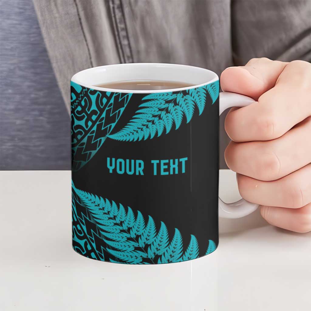New Zealand Rugby Pacific Personalised Ceramic Mug All Turquoise Maori Pasifika Fern Pattern - Aussie Hoodie