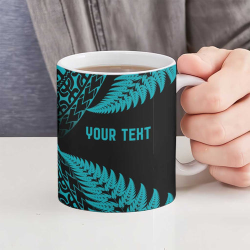New Zealand Rugby Pacific Personalised Ceramic Mug All Turquoise Maori Pasifika Fern Pattern - Aussie Hoodie
