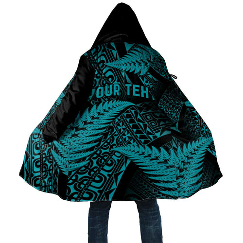 New Zealand Rugby Pacific Personalised Cloak All Turquoise Maori Pasifika Fern Pattern - Aussie Hoodie
