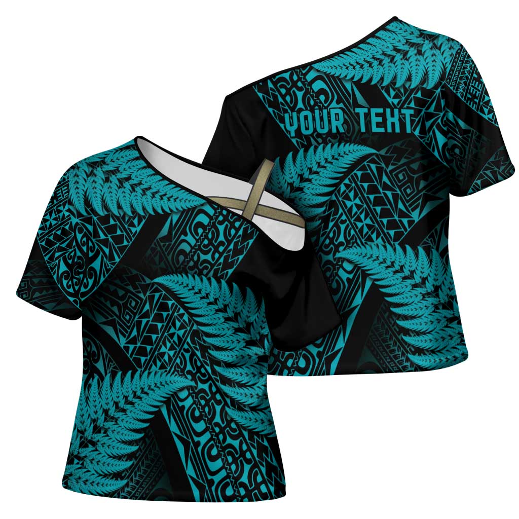 New Zealand Rugby Pacific Personalised Cross Shoulder Shirt All Turquoise Maori Pasifika Fern Pattern - Aussie Hoodie