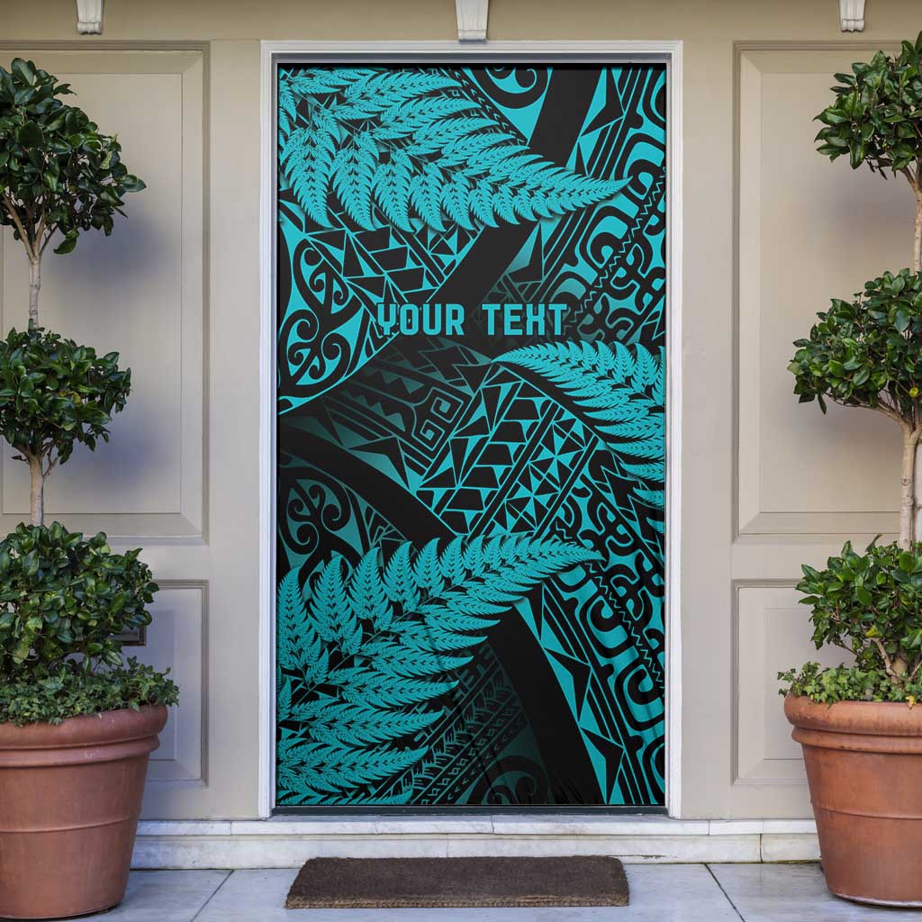 New Zealand Rugby Pacific Personalised Door Cover All Turquoise Maori Pasifika Fern Pattern - Aussie Hoodie