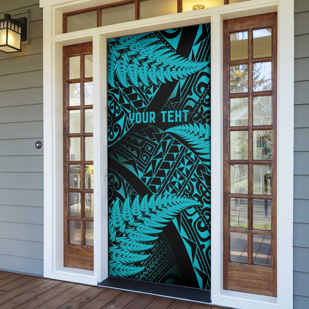 New Zealand Rugby Pacific Personalised Door Cover All Turquoise Maori Pasifika Fern Pattern - Aussie Hoodie
