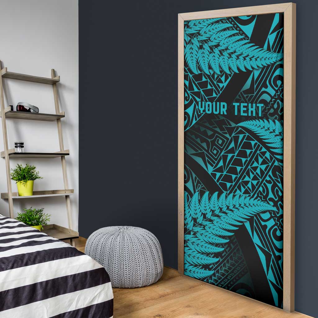 New Zealand Rugby Pacific Personalised Door Cover All Turquoise Maori Pasifika Fern Pattern - Aussie Hoodie