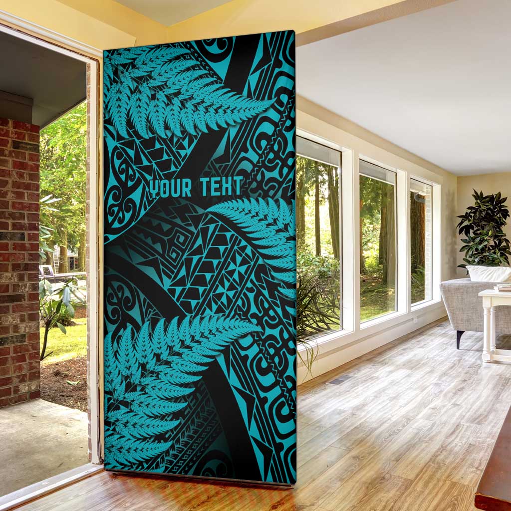 New Zealand Rugby Pacific Personalised Door Cover All Turquoise Maori Pasifika Fern Pattern - Aussie Hoodie
