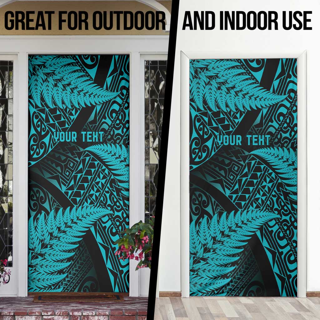 New Zealand Rugby Pacific Personalised Door Cover All Turquoise Maori Pasifika Fern Pattern - Aussie Hoodie