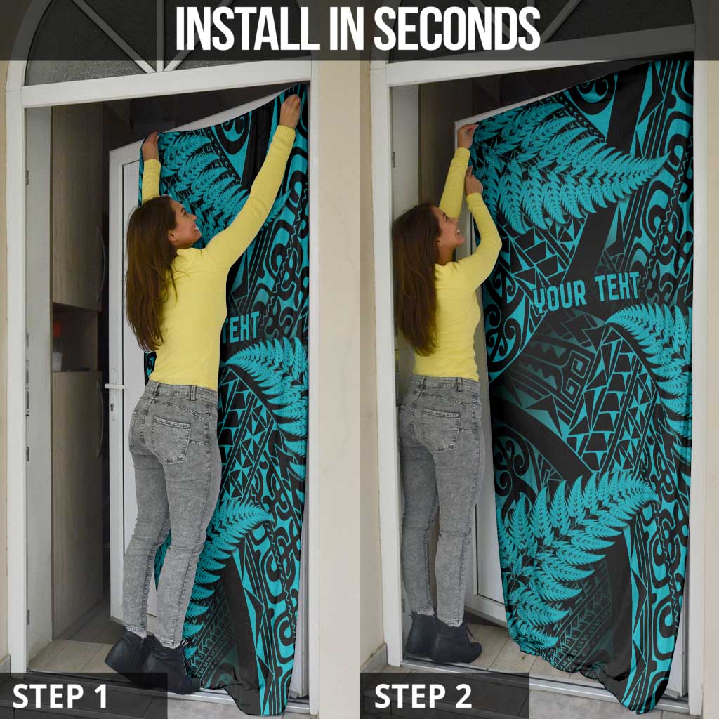New Zealand Rugby Pacific Personalised Door Cover All Turquoise Maori Pasifika Fern Pattern - Aussie Hoodie