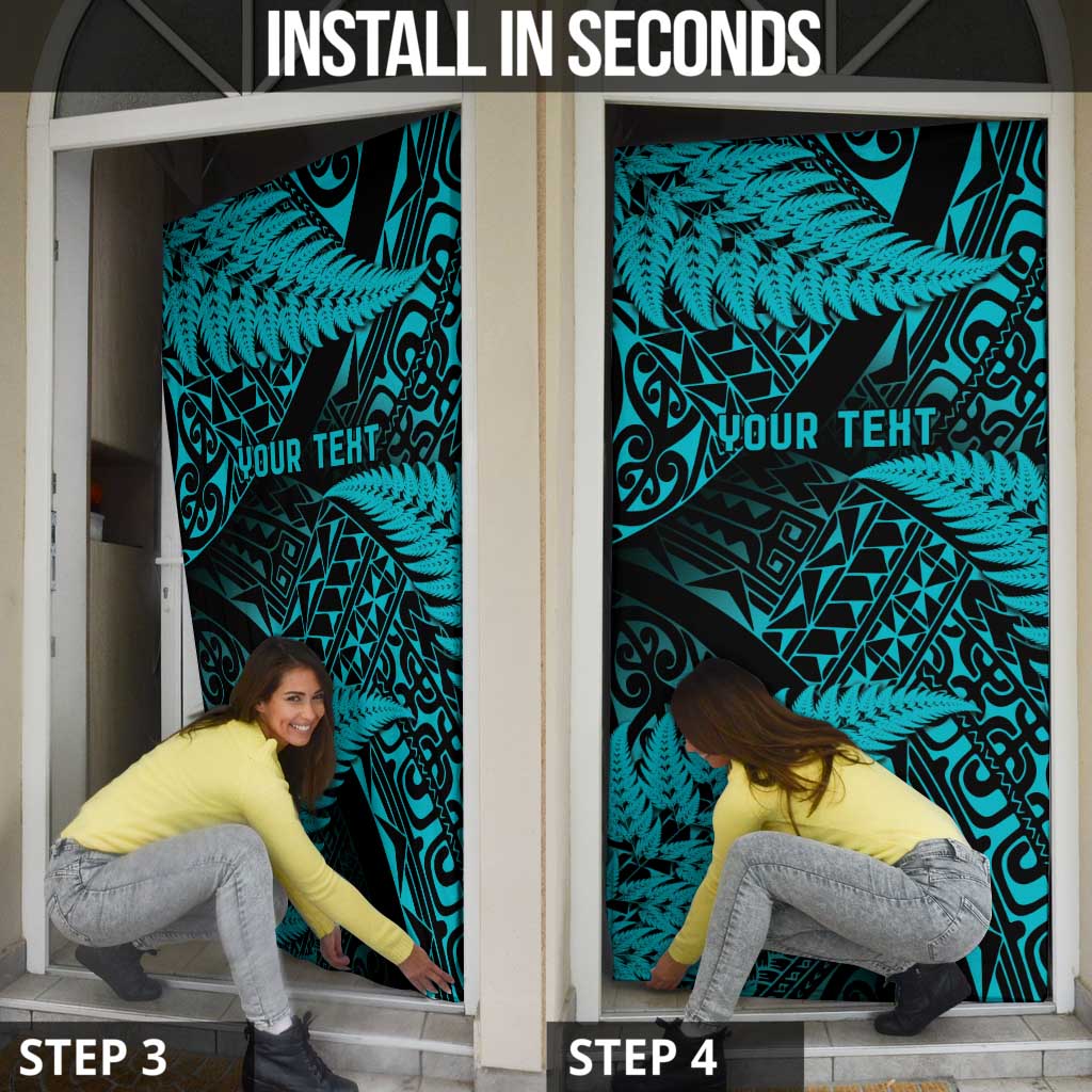 New Zealand Rugby Pacific Personalised Door Cover All Turquoise Maori Pasifika Fern Pattern - Aussie Hoodie