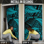 New Zealand Rugby Pacific Personalised Door Cover All Turquoise Maori Pasifika Fern Pattern - Aussie Hoodie