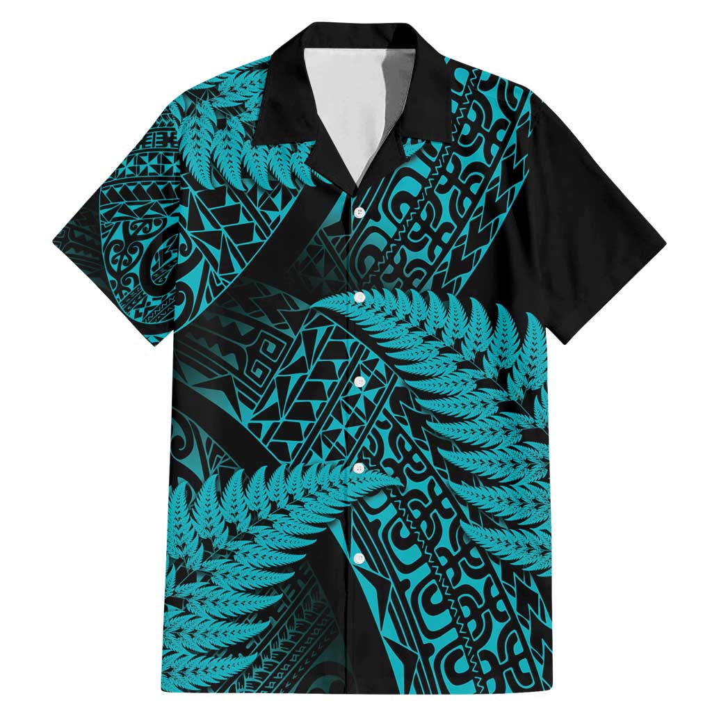 New Zealand Rugby Pacific Personalised Family Matching Mermaid Dress and Hawaiian Shirt All Turquoise Maori Pasifika Fern Pattern
