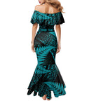 New Zealand Rugby Pacific Personalised Family Matching Mermaid Dress and Hawaiian Shirt All Turquoise Maori Pasifika Fern Pattern