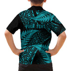 New Zealand Rugby Pacific Personalised Family Matching Off Shoulder Maxi Dress and Hawaiian Shirt All Turquoise Maori Pasifika Fern Pattern