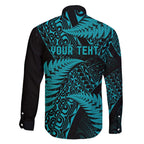 New Zealand Rugby Pacific Personalised Family Matching Off Shoulder Maxi Dress and Hawaiian Shirt All Turquoise Maori Pasifika Fern Pattern