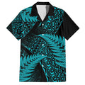 New Zealand Rugby Pacific Personalised Family Matching Off Shoulder Short Dress and Hawaiian Shirt All Turquoise Maori Pasifika Fern Pattern